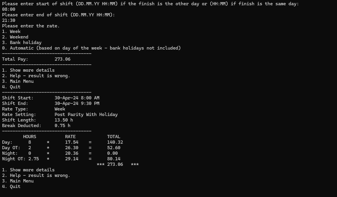 Console program for calculating pay for lorry drivers